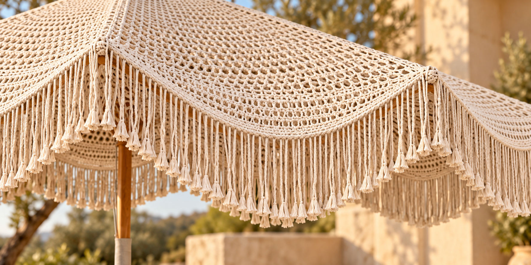 Rope Umbrella 3.5 — תקריב קימור המקרמה והגדילים