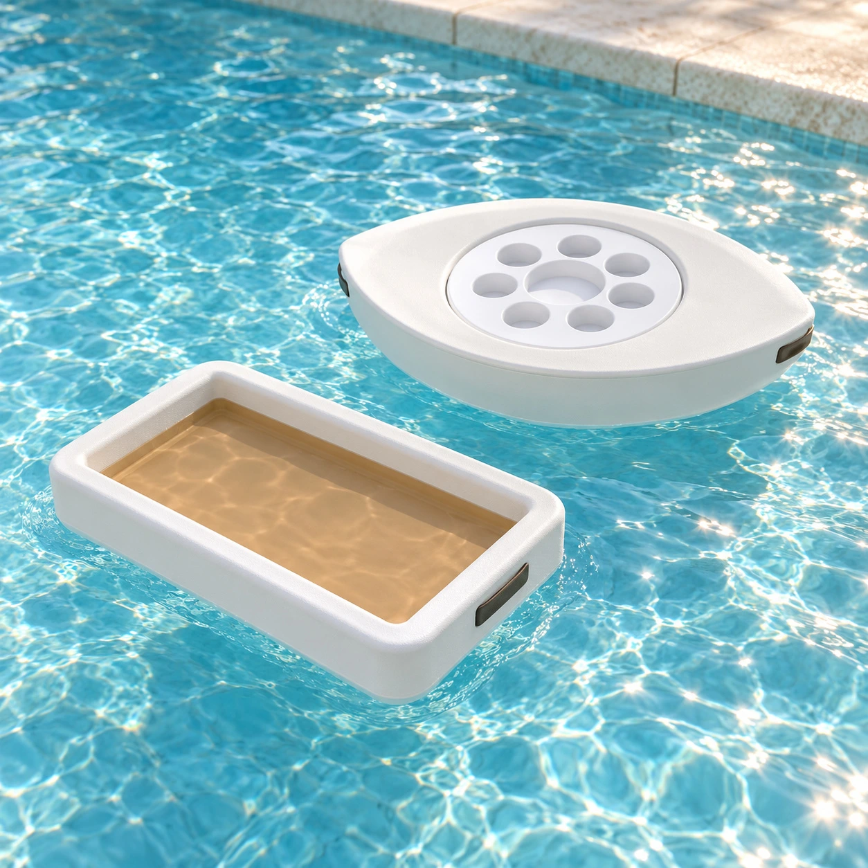 מגשי ציפה ושולחן צד לבריכה POOL בסביבת חוץ